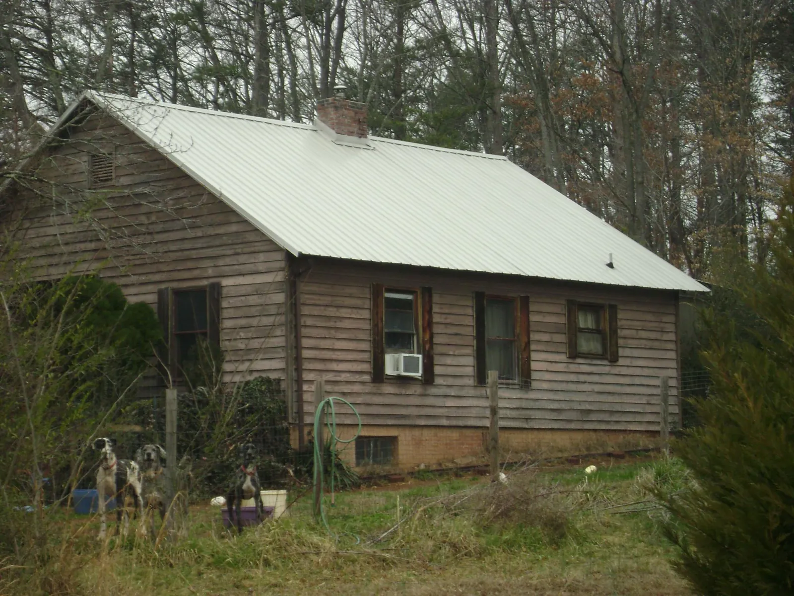 White metal roof on an old wood sided farmhouse, from a Metal Roof Installation job in Maryland Heights